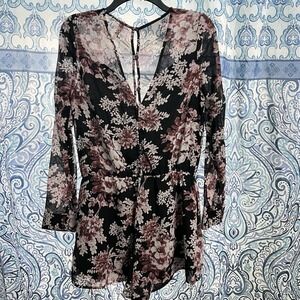 Free People Float Away Fairy Y2K Long Sleeve Romper Floral Baby Doll Womens Sz S